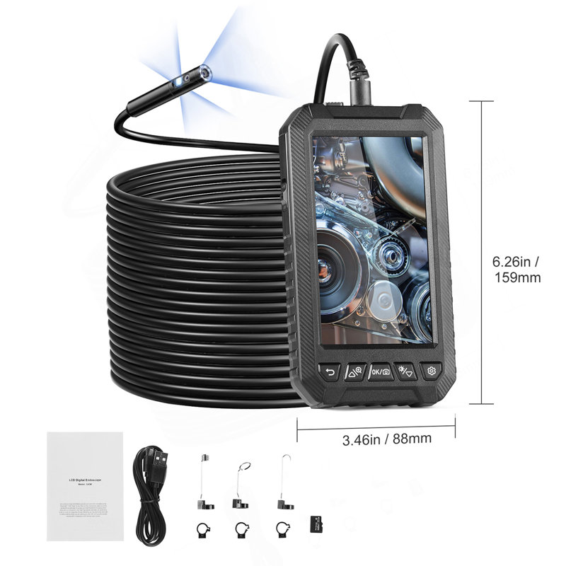 Endoscope Camera With Lights Triple Lens Borescope 49.2FT Cable 5" Screen