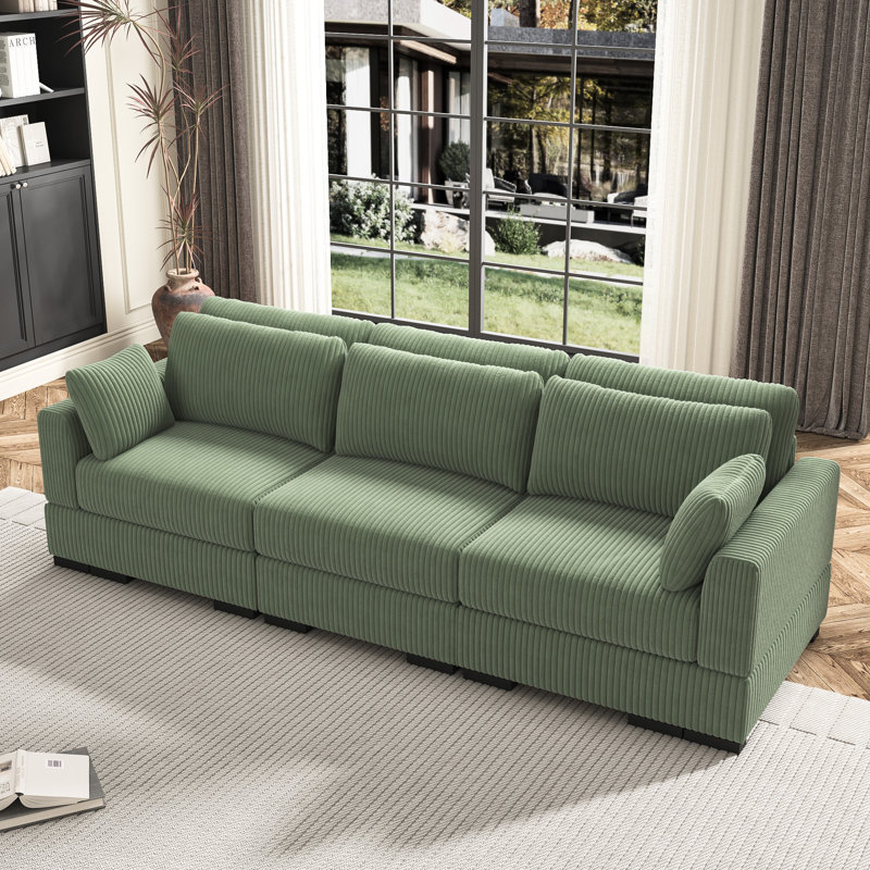 Perola Corduroy Sofa, Perola Green Corduroy, 33.5" H x 100" W x 34.6" D, 3