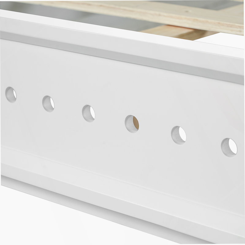 Grand lit en bois de pin massif, stable et durable, sans sommier tapissier, finition blanche intemporelle, Blanc, Grand lit