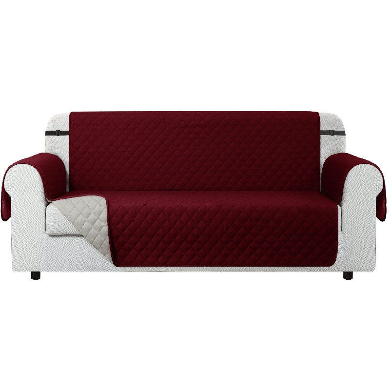 Housse pour causeuse à coussins carrés réversible et antidérapante, Microfibre / microsuède rouge vin