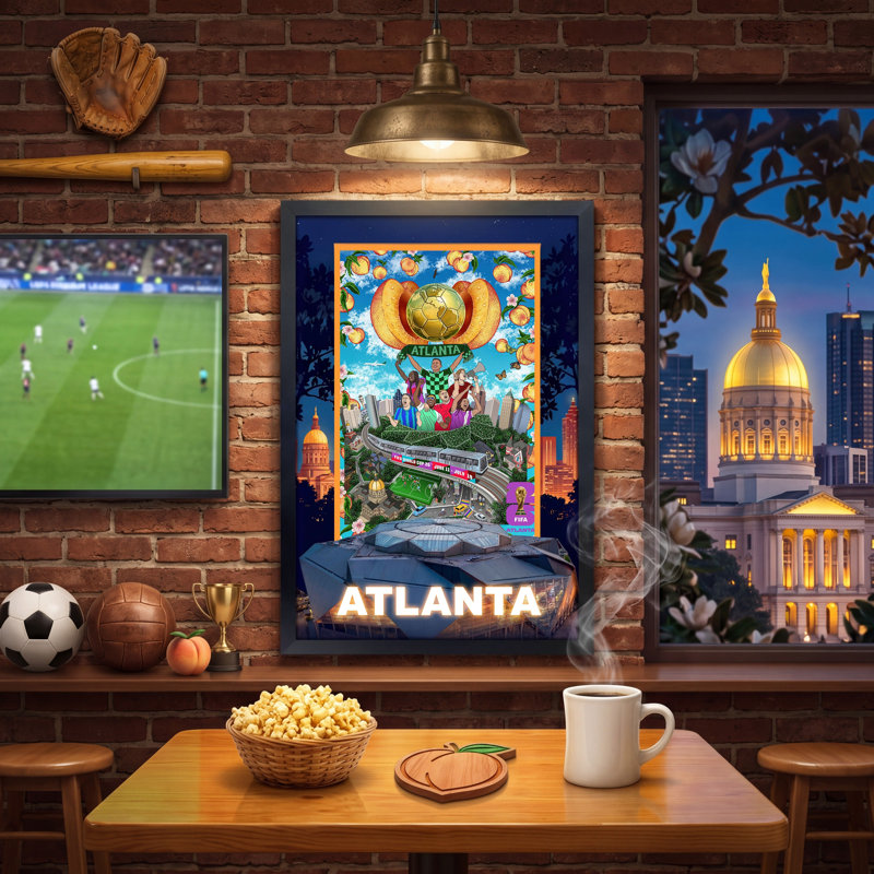 Affiche de la ville hôte de la Coupe du Monde de la Fifa 2026 de la Fifa - cadre encadré - verre véritable - tapis surélevé - 19,5 x 28