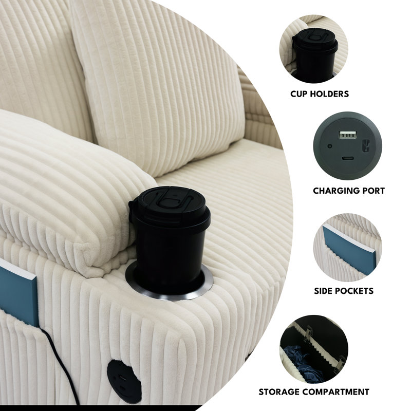 39'' Width Corduroy  Accent Chair with Ottoman, Lounge Chair With Armrests and Throw Pillows, Beige
