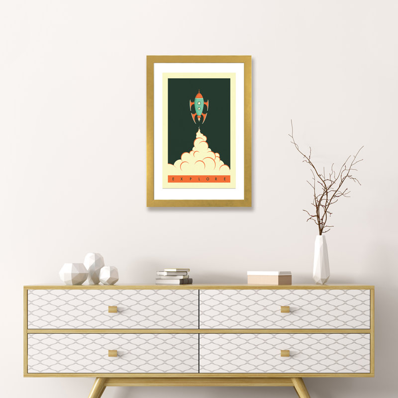 Explorez II, art encadré pour enfants, Papier encadré doré, H 32 po x l 24 po x P 1 po