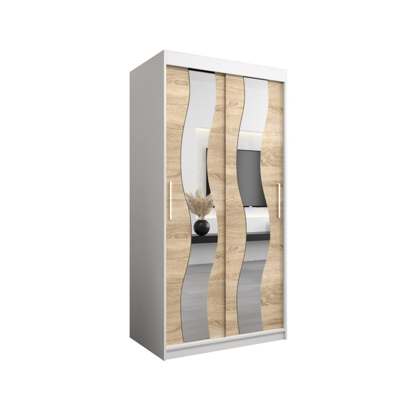 Margrete Manufactured Wood Wardrobe, Matt White/Sonoma Oak, 200cm H x 150cm W