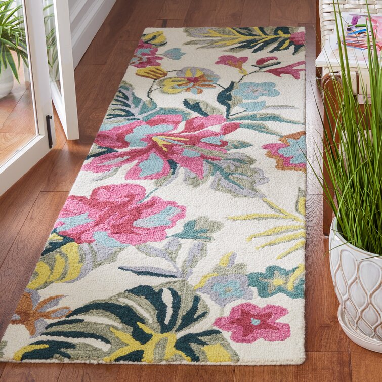 Fuiloro Floral Handmade Tufted Wool Ivory/Pink Area Rug