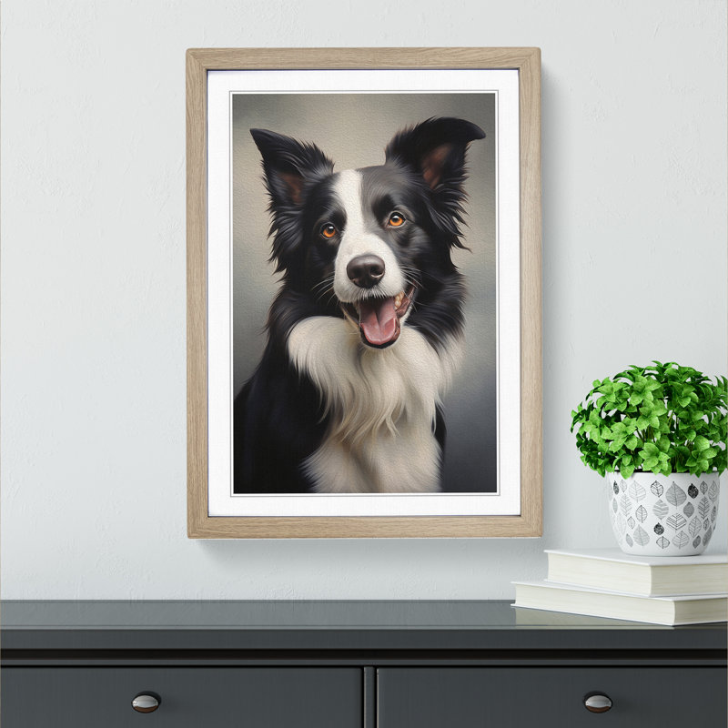 Border Collie Classicism Art - Framed Print, 46cm H x 34cm W x 2cm D, Oak Framed