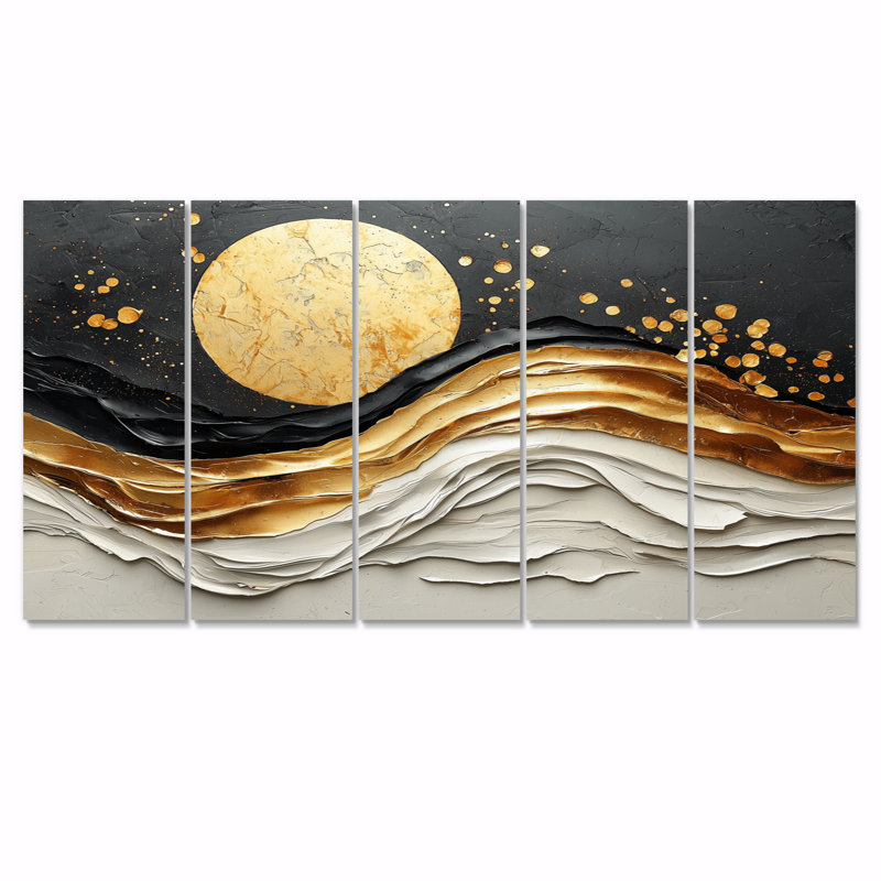 Vague dorée transitionnelle de liquide foncé encre III - art mural moderne - art mural abstrait pour le salon, 5