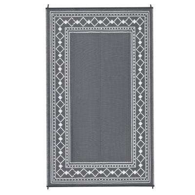 Outdoor Rug Modern Bordered Geometric Rug Waterproof Reversible Plastic Straw Rug Outdoor Carpet
