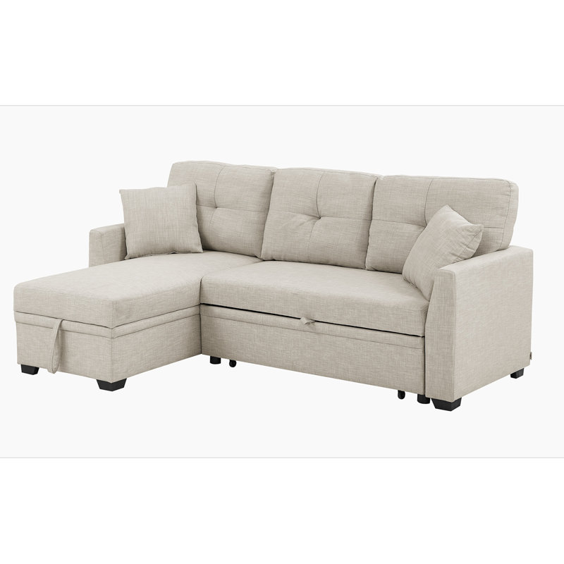 Pull-Out Sofa Bed, Beige Polyester