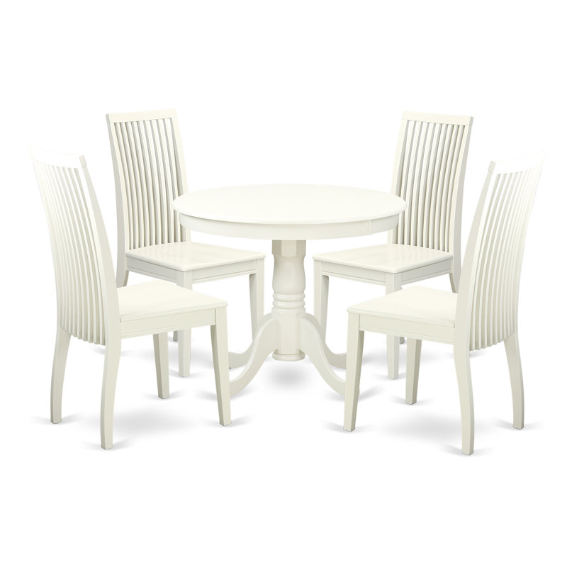 5 Piece Modern Dining Table Set Includes a Round Kitchen Table with Pedestal and 4 Dining Room Chairs, Linen White