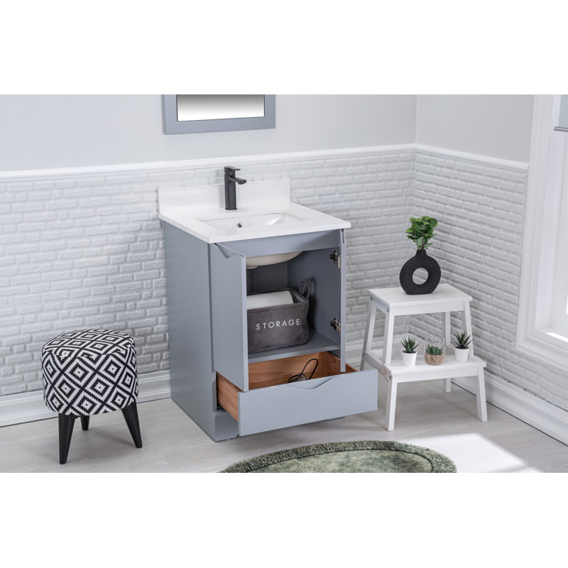 Ensemble de meuble-lavabo simple 23,6 "avec miroir Kyen, gris