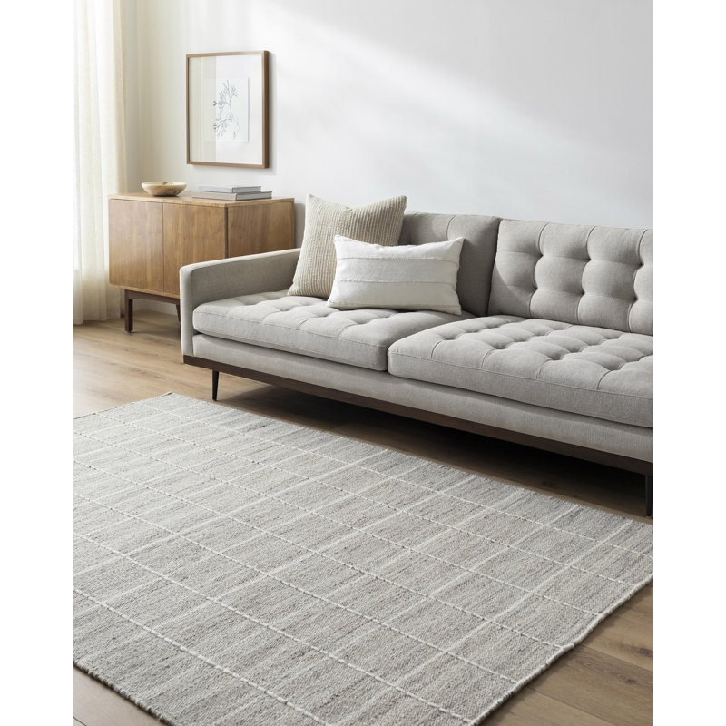Lavande Geometric Wool Area Rug in Off-White/Grey, Rectangle 8'10" x 12'