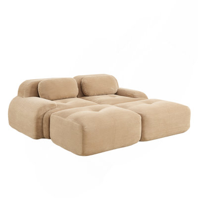 Canapé 2 places en velours côtelé luxueux, modulable et modulable, avec design antidérapant, méridienne, accoudoirs incurvés et soutien ergonomique. Mousse haute résilience pour salon ou chambre, couleur camel.