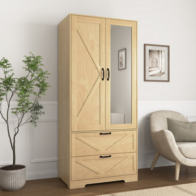 Armoire élégante et chic pour chambre à coucher avec tringle à vêtements suspendue à l'intérieur de l'armoire et tiroirs pour l'organisation du rangement