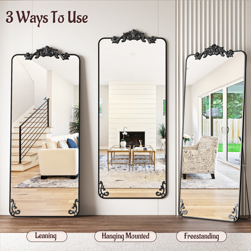 Retro engraved full-length mirror, 71"×28", Black