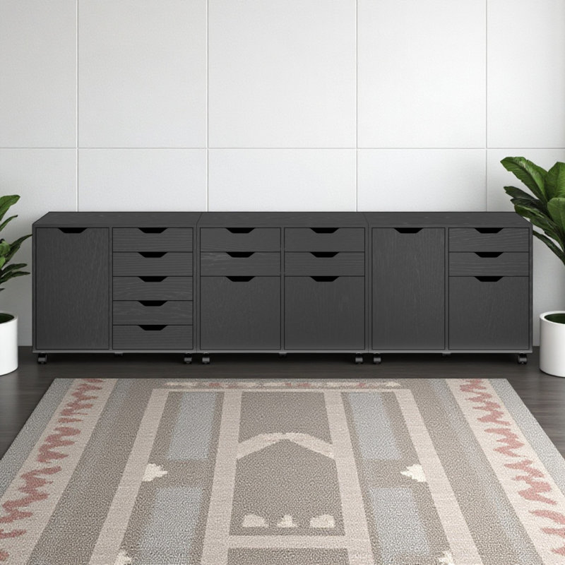 Sutton 3-Piece Cabinet Set with File Drawer, Black