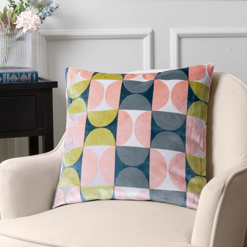 Bardot Geometric Square Throw Cushion, Pink/Green