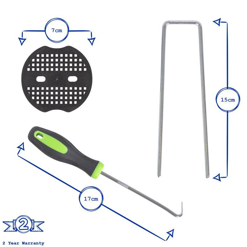 Harbour Housewares 110gsm Weed Control Membrane Set with Pegs & Plates (1 Roll), 19cm H x 200cm W x 2500cm D