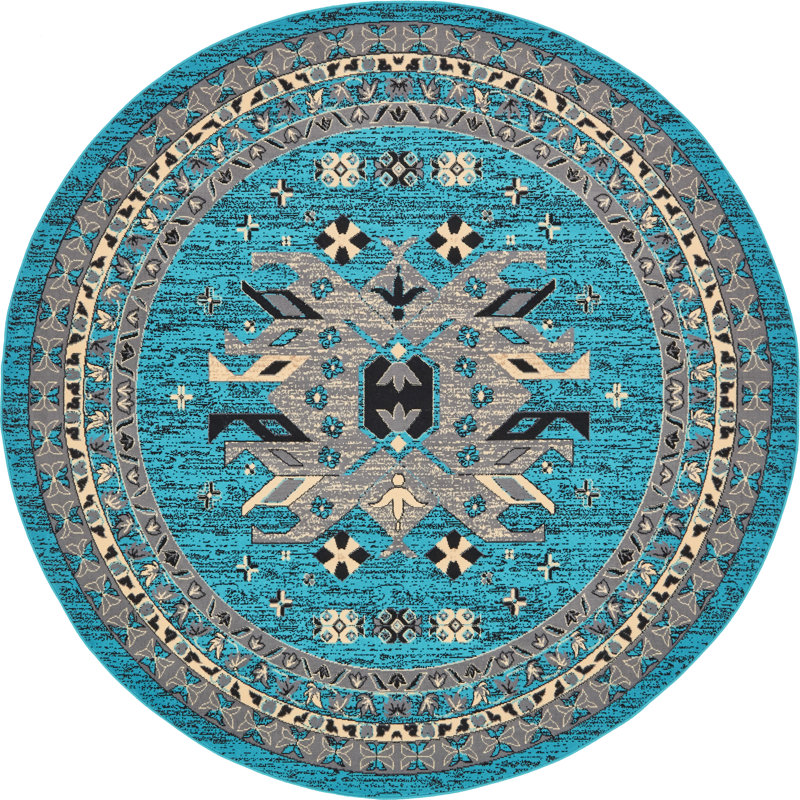 Tapis oriental turquoise Eesi, Rond 8 pi