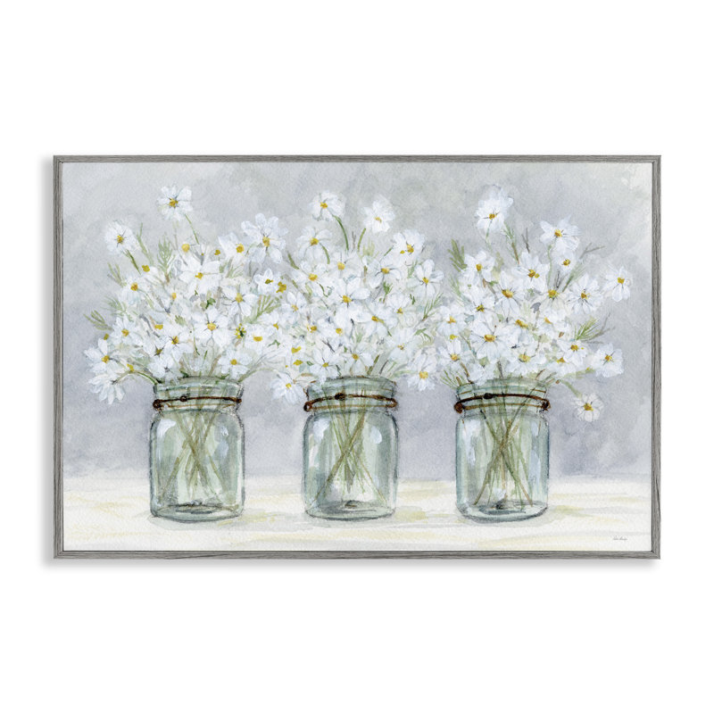 «Daisies In Jars», art de la giclée noire encadrée par Patti Bishop, Estampe numérique Farmhouse, H 20 po x l 30 po