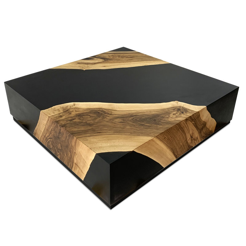Monoblock Coffee Table, 18" H x 39.4" L x 39.4" W, Black/ Brown