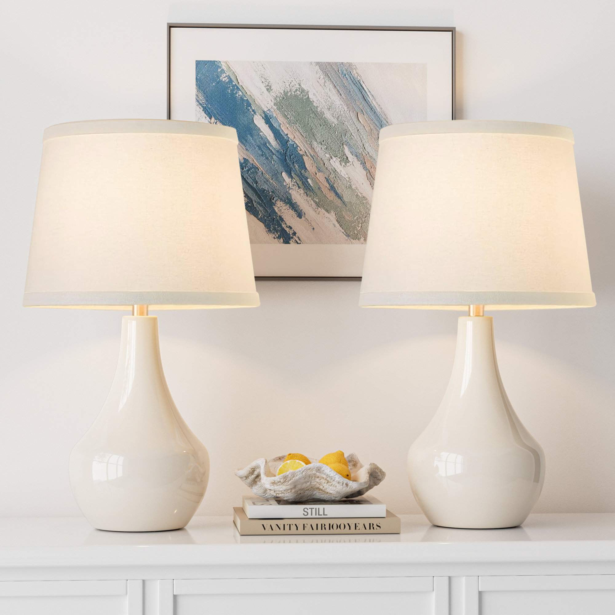 19.5'' Ceramic Bedside Table Lamp with Socket Switch (Set of 2) - White