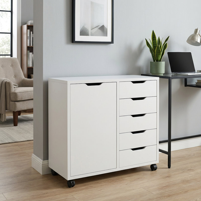 Classeur de bureau à 5 tiroirs sur roulettes, meuble de rangement mobile pour bureau à domicile, unité de classement pour documents et fournitures.