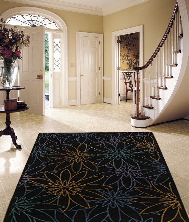 Tapis noir/jaune en laine touffeté à la main moderne 5 pi x 8 pi