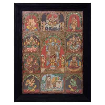 Lord Vishnu avec tout Dieu et la déesse en un | Couleurs traditionnelles avec or 24 carats | Avec cadre