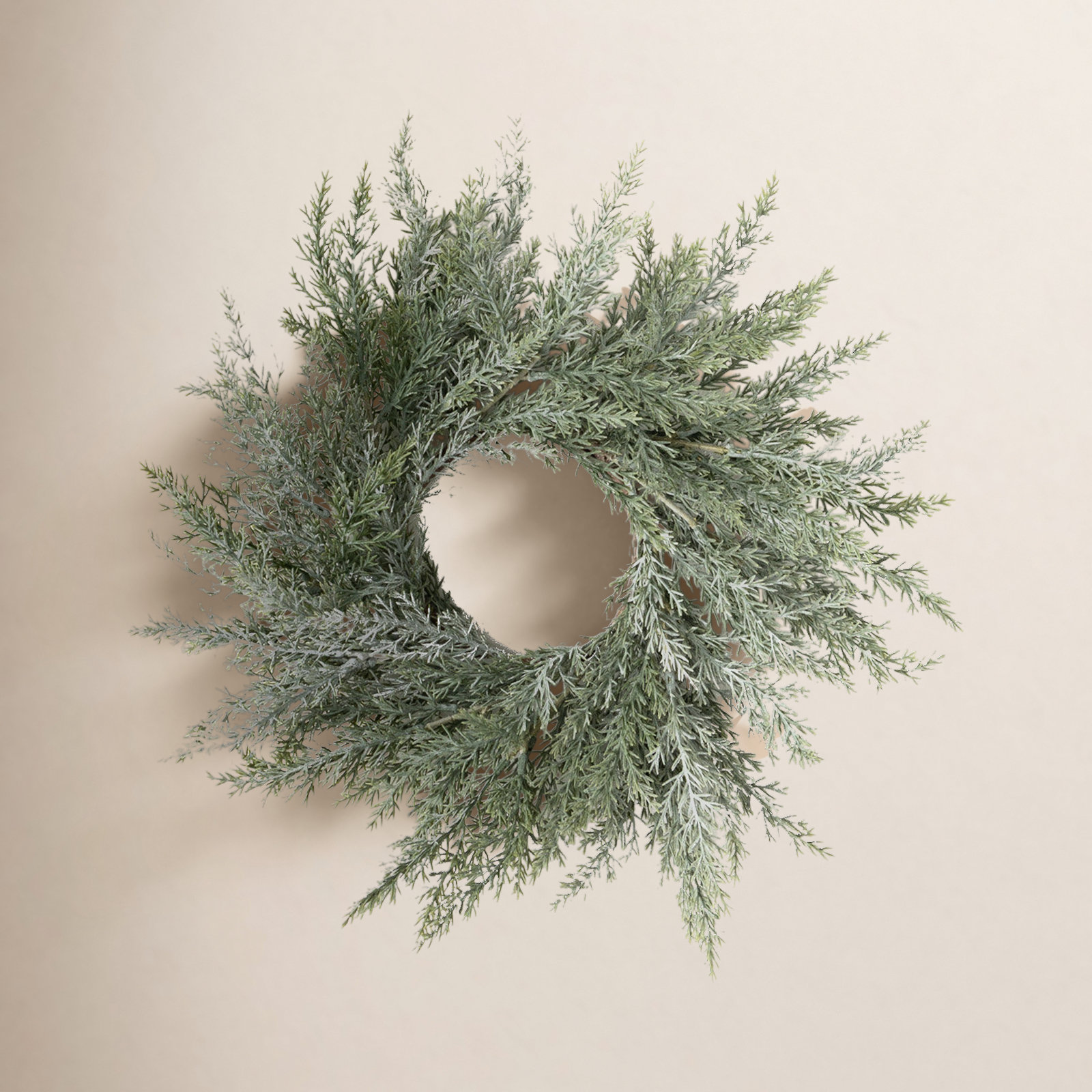 Faux Cedar Polyethylene Plastic Wreath, 14" H x 14" W x 3.5" D