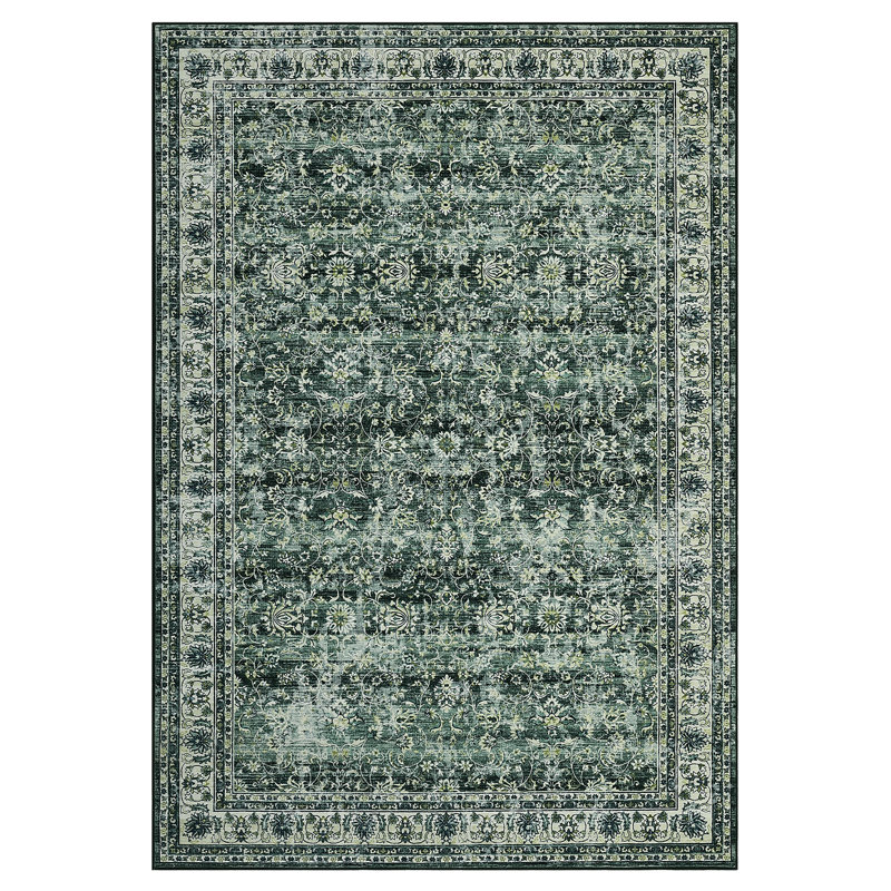 Oriental Machine Washable Rug for Living Room Bedroom Vintage Non-Slip Low Pile Rubber Backing Area Rug for Playroom Office Kitchen Dining Room Dorm and Bedside Decor