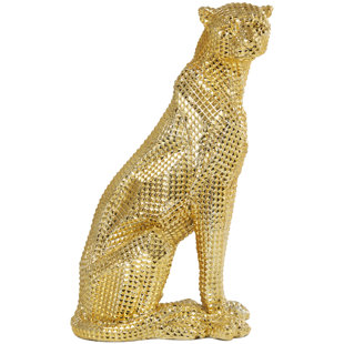 Carved Wood Cheetah Statue, Eclectic Animal Sculpture, Safari Decor 