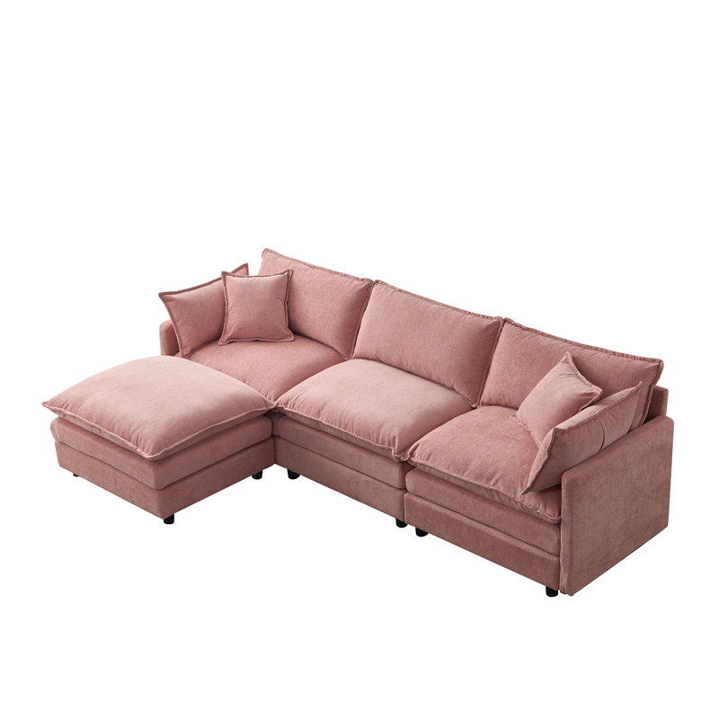 105" Modular Sectional Couch, Pink Chenille