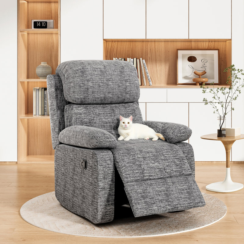 3-Position Padded Seat Upholstered Recliner with Adjustable Legrest and Backrest, Light Grey