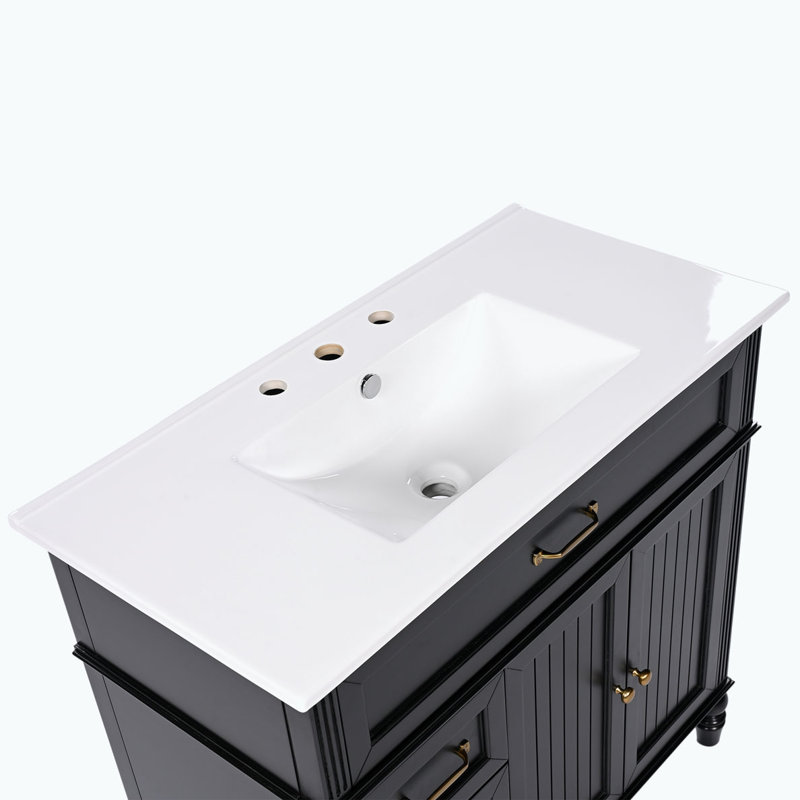 Meuble-lavabo avec lavabo et armoire avec tiroirs, Black