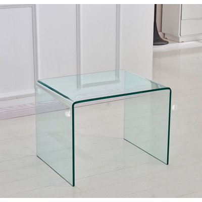 Transparent End Table,Tempered Clear Bent Glass Sidetable