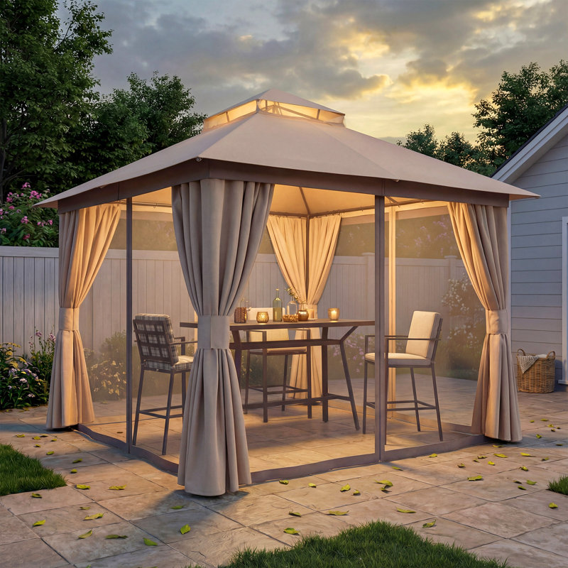Yardgrace 10'X10' Soft-top Double-Roofed Steel Patio Gazebo, Beige