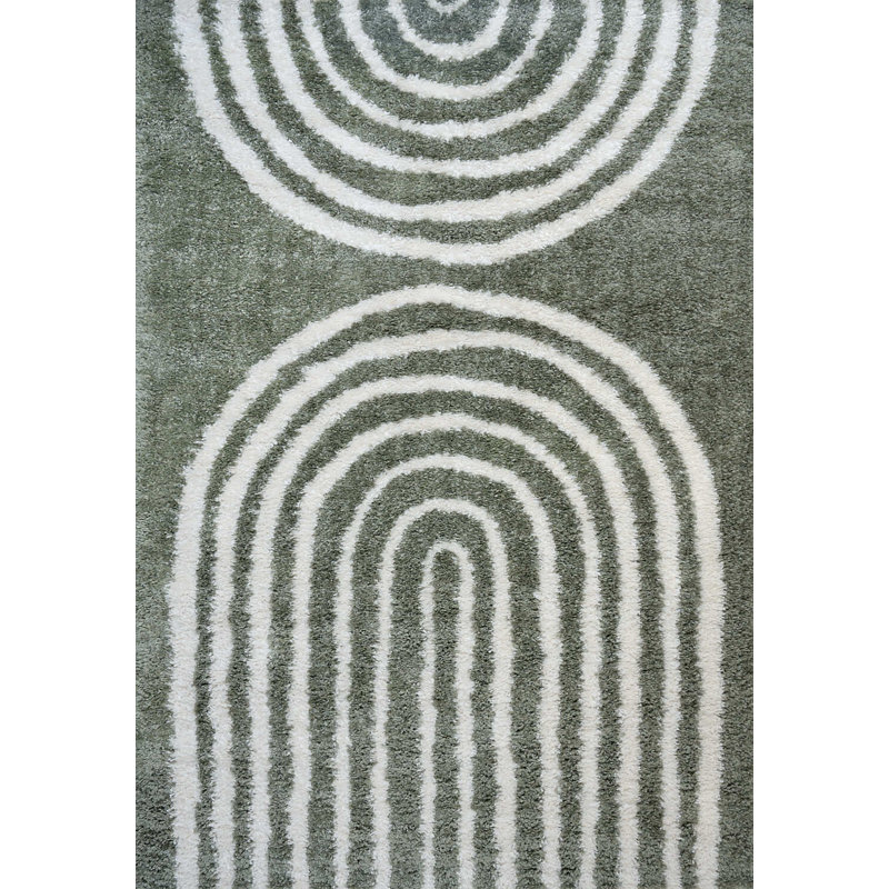 Moodi Modern Shaggy Area Rug Abstract Line Design, Rectangle 80 x 150 cm, Green