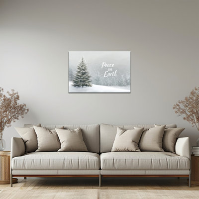Art mural sur toile grand paysage de forêt hivernale, impression vintage de pin enneigé Peace on Earth, art sur toile de Noël, décoration murale des Fêtes, prêt à accrocher 28 po x 40 po, 28 po x 40 po