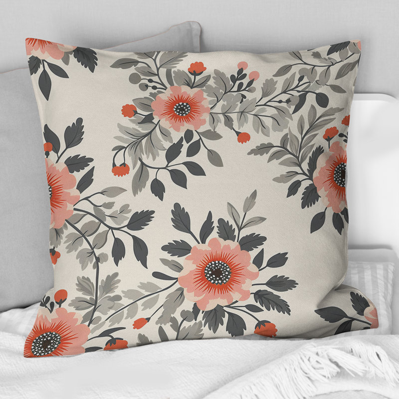 Grey Floral Wreath IV - Traditional Throw Pillow, 18"H x 18"W