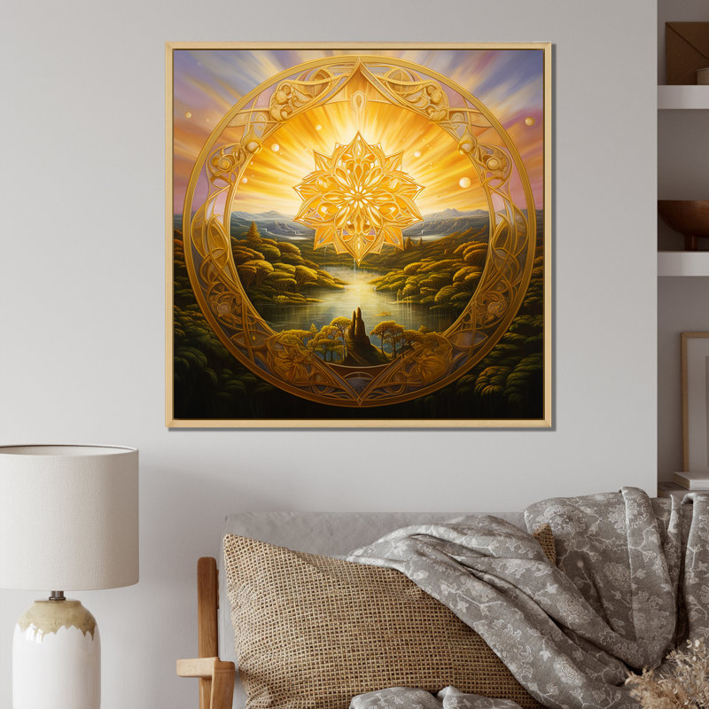 Paysage de mandala doré Awaken, H 16 po x l 16 po x P 1 po, Cadre flottant brun
