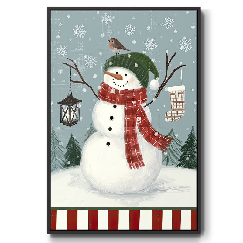 Jolly Snowman Collection B, reproduction d'art sur toile, Cadre noir, H 25 po x l 17 po x P 1,5 po