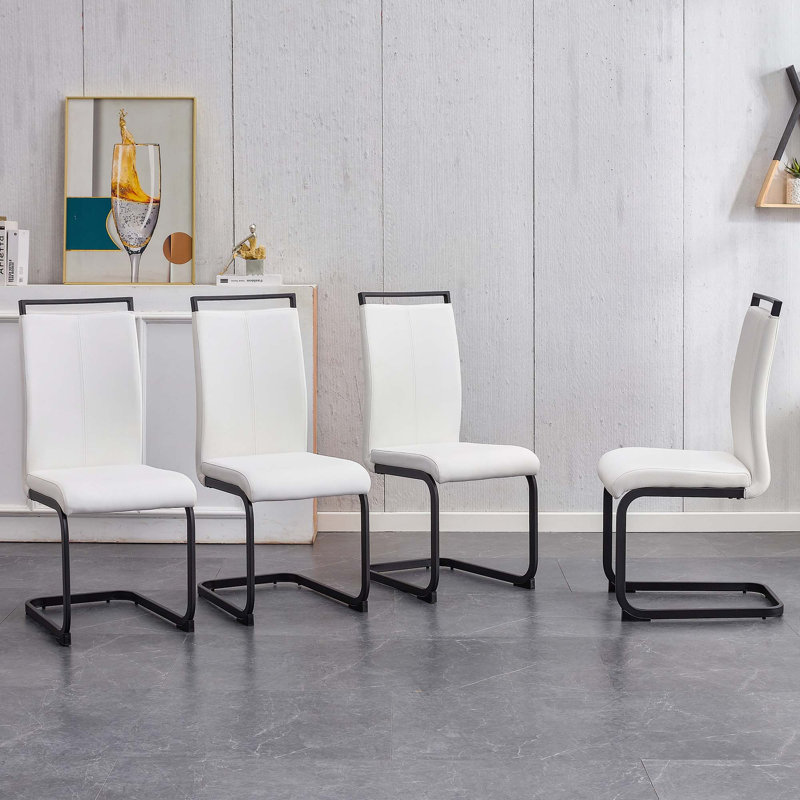 Chaise de salle à manger rembourrée en polyuréthane à haut dossier, ensemble de 4, Brun, Noir