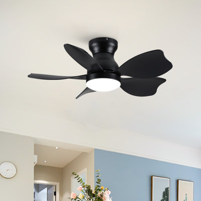 Homeflush 30 inch Cozy Mordern Small Matte Black with ABS Blades Integrated LED Flush Mount Low Profile Ceiling Fan With Light 3 Blades