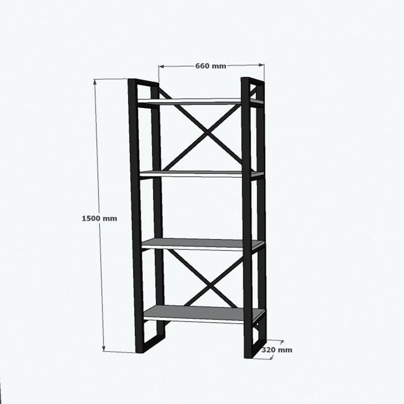 Industrial Bookshelf with Metal Frame, Sapphire Color, 25.9 x 59.1 x 12.6 inches | 100% Melamine Coated Particle Board, Thickness: 0.7 inches | Numerous Shelves, Wall-Mountable for Additional Storage Space