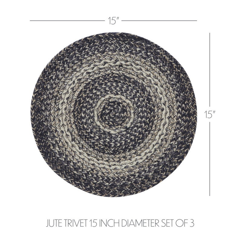 Dessous de plat Sawyer Mill en jute noir et blanc, diamètre 15 pouces, lot de 3