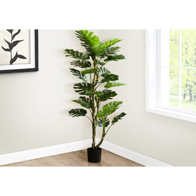 Indoor Artificial Floor Plant 61" Tall, Realistic Leaves In A 7" Black Container Real Touch Tall Tree Potted Pot For Home Interior