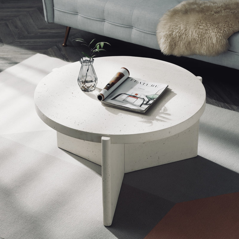 Dariush Modern & Durable Stone Look Round 31.49" Contemporary Slab Leg Round Coffee Table