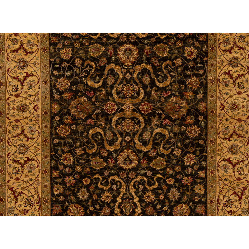 Hand Knotted Wool Oriental Area Rug in Black And Gold