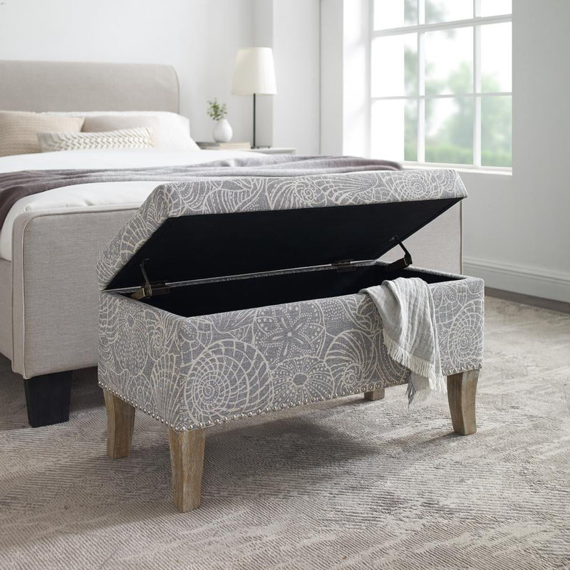 Pierro Upholstered Storage Bench, Gray Geometric
